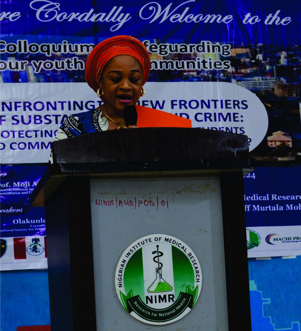 A guest speaker at the NIMR lectern